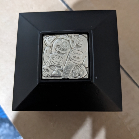 Vintage Native Square Trinket Box | Intricate Carved Design | Pewter | Boma - Picture 2 of 4